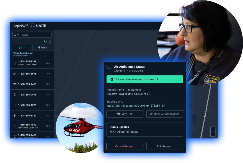 female telecommunicator dispatching an emergency air ambulence