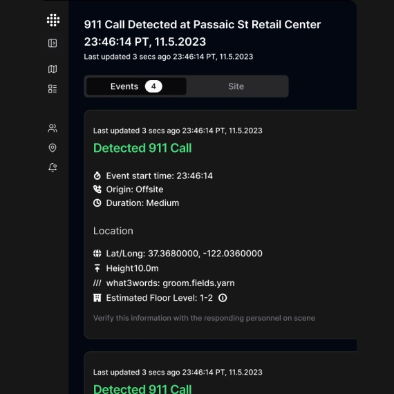 Enterprise dashboard - Detected 911 Call ALERT