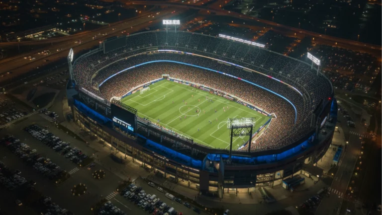 Large stadium with a soccer field