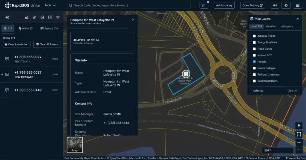 RapidSOS Unite advanced mapping capability - parcels - building example